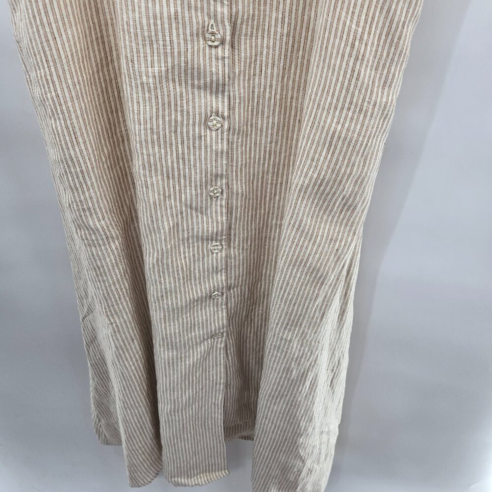 Magaschoni Creme Brown Striped Linen Cotton Pockets Maxi Dress Small - Picture 7 of 16